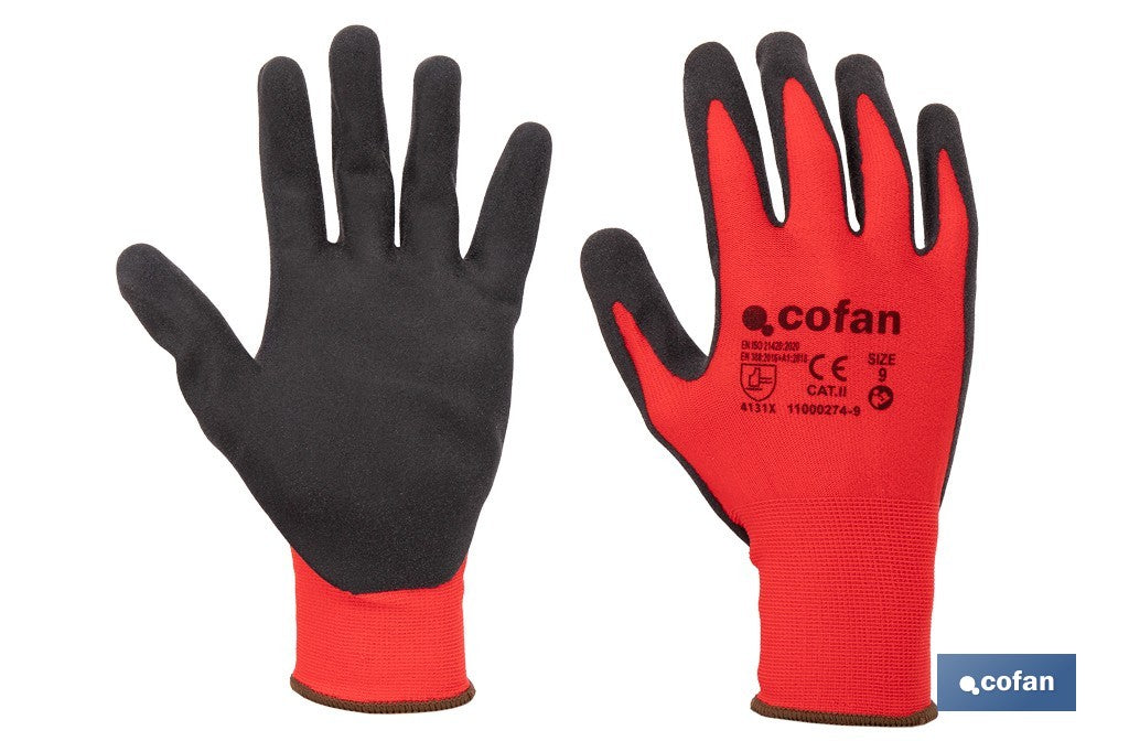 GUANTE IMPREGNADO SANDY COATED ROJO/NEGRO TALLA 10